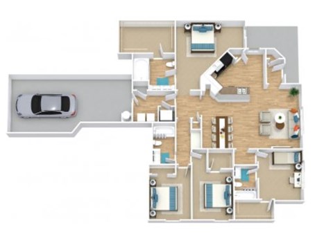 Floor plan for 4 beds, 3 baths, 1829 sqft